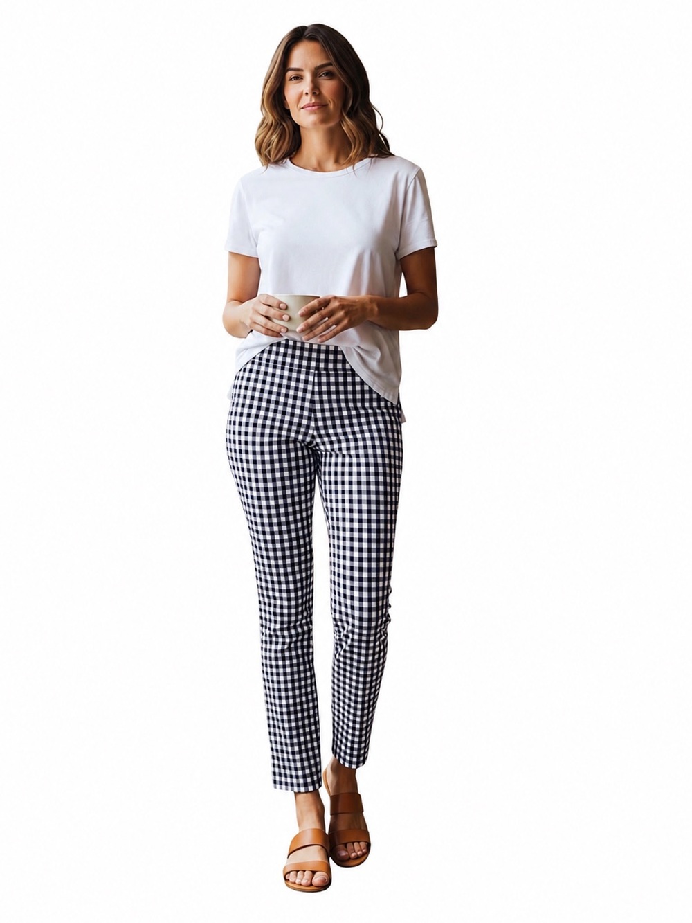 J. McLaughlin Navy & White Gingham Ivy  Flair Ankle Pants